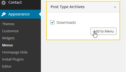 Add post type archives to menu