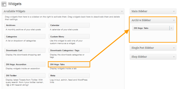 backend settngs of dw tabs