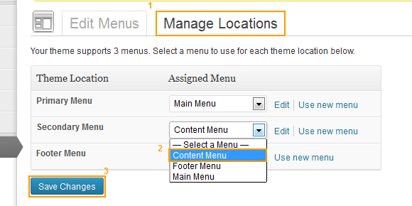 select location for content menu