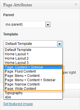 select template for page