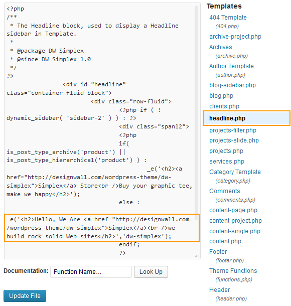 wordpress_news_theme_dw_simplex_edit_headline_on_homepage edit headline on homepage