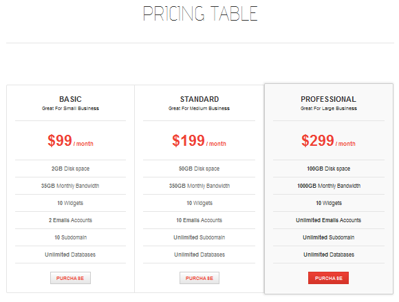wordpress_news_theme_dw_simplex_pricing_table_page Pricing Table Page on front end