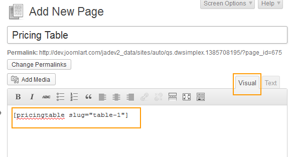 Pricing Table Page