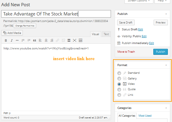 wordpress_news_theme_dw_minion_setup_video_post_format Setup Video Post Format