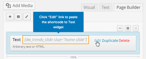 Paste Slide Shortcode to Text Widget