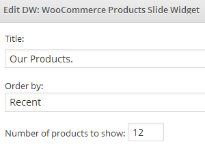 Settings of DW woocommerce Products Slide Widget