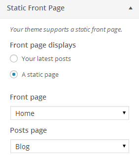 Static Front Page Settings