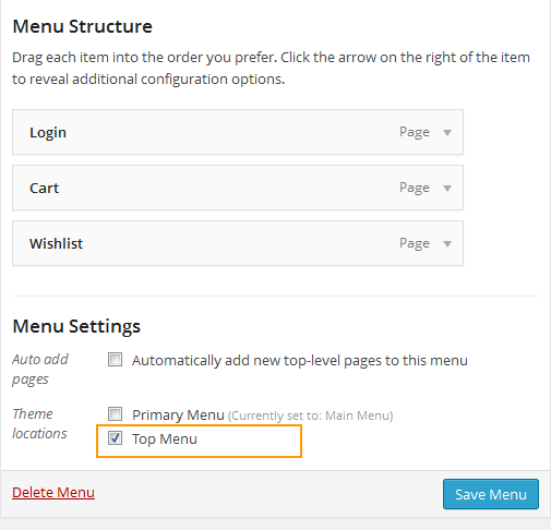Top Menu Settings