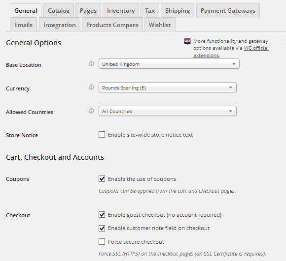 WooCommerce Settings