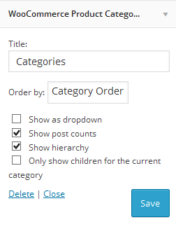 Settings of WooCommerce Product Categories Widget