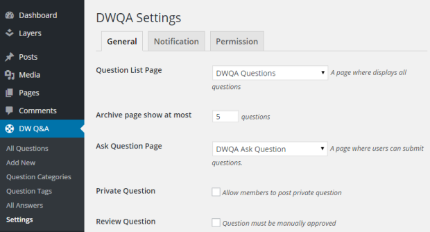 DesignWall Question & Answer settings