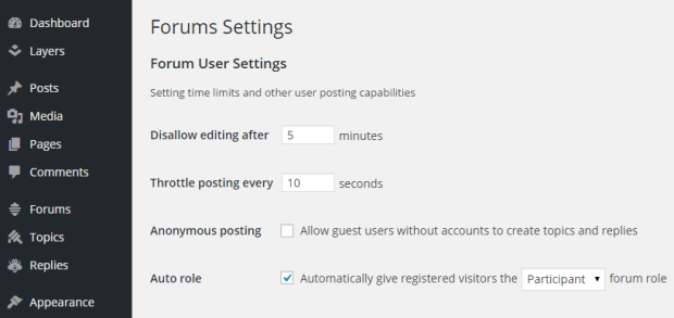 bbPress forum settings