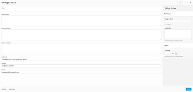 DW Page Contact widget