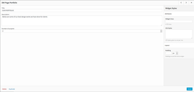 DW Page Portfolio widget