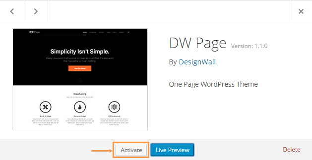 Activate DW PAge