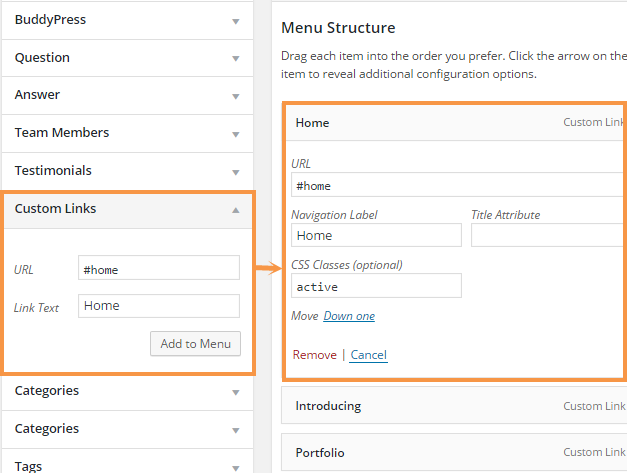 Add Custom Links to the menu