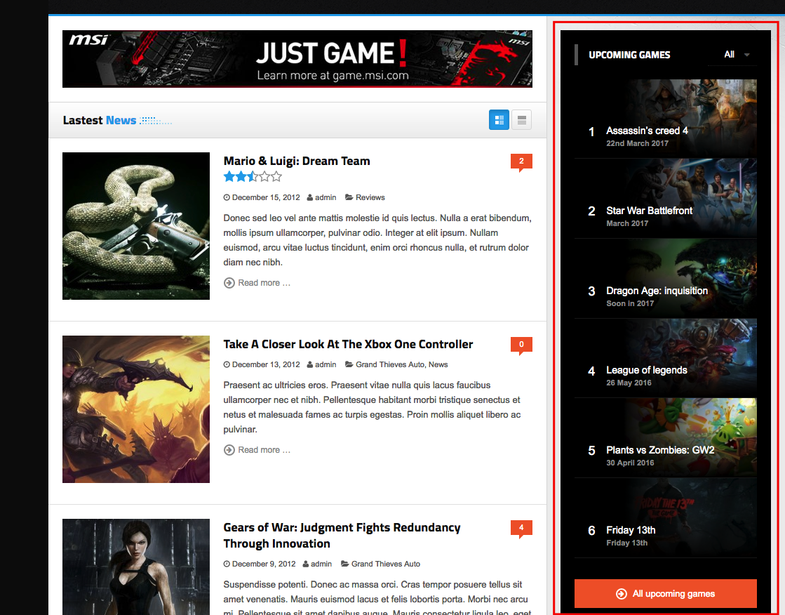 wordpress_news_theme_dw_gamez_sidebar Sidebar in front-end