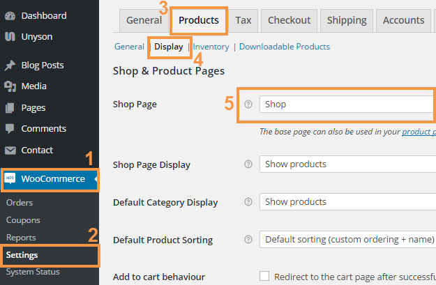 Select the page you would like to be the default shop page