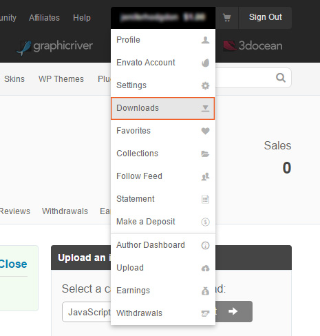 Download section on Codecanyon Menu