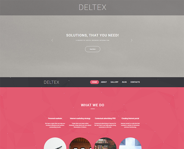 Deltex Business WordPress Theme by TemplateMonster has ghost buttons change their color on mouse hover.