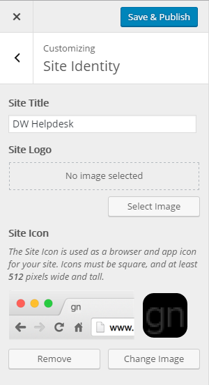 Manage Site Identify on Customizer Tool