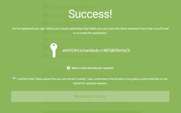 Get a client secret key through Envato API