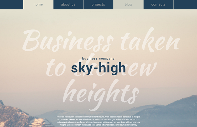 Sky High Business WordPress Theme by TemplateMonster has a full-width top menu that reacts with drop-downs on mouse hover.