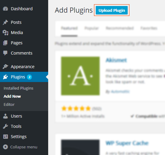 Upload a WordPress plugin via Dashboard